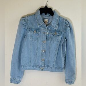 Forever 21 Girls Light Wash Denim Puff Sleeve Jacket Sz 11/12